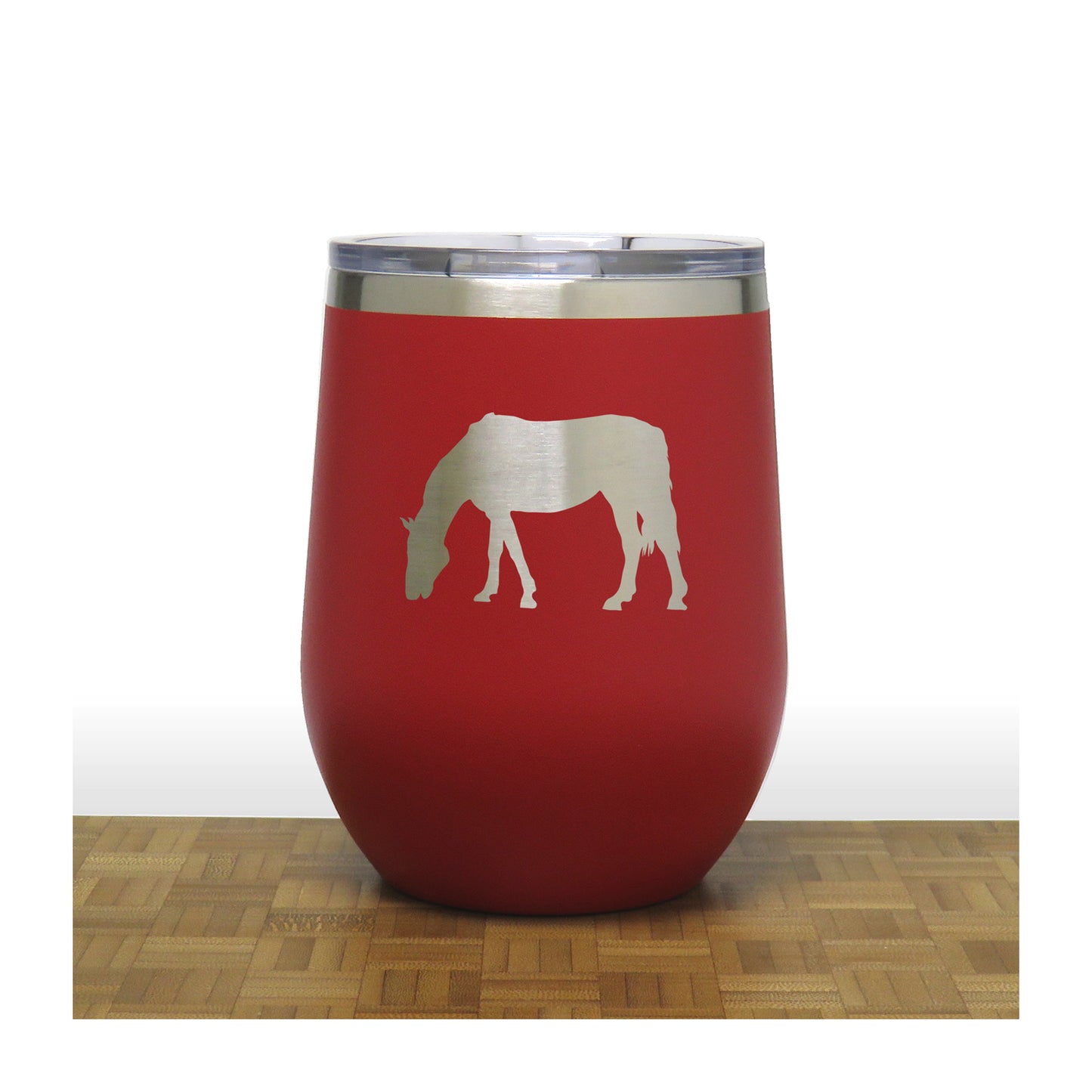 Red - Grazing Horse PC 12oz STEMLESS WINE - Copyright Hues in Glass