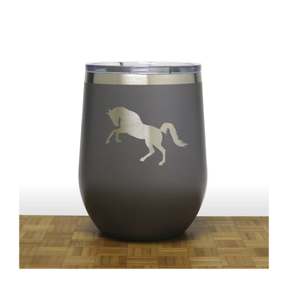 Grey - Rearing Horse PC 12oz STEMLESS WINE - Copyright Hues in Glass