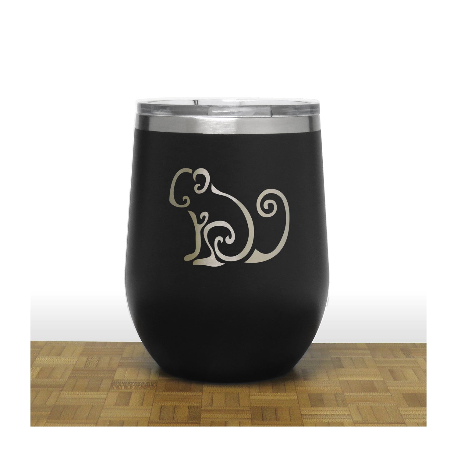 Black - Monkey - PC 12oz STEMLESS WINE - Copyright Hues in Glass