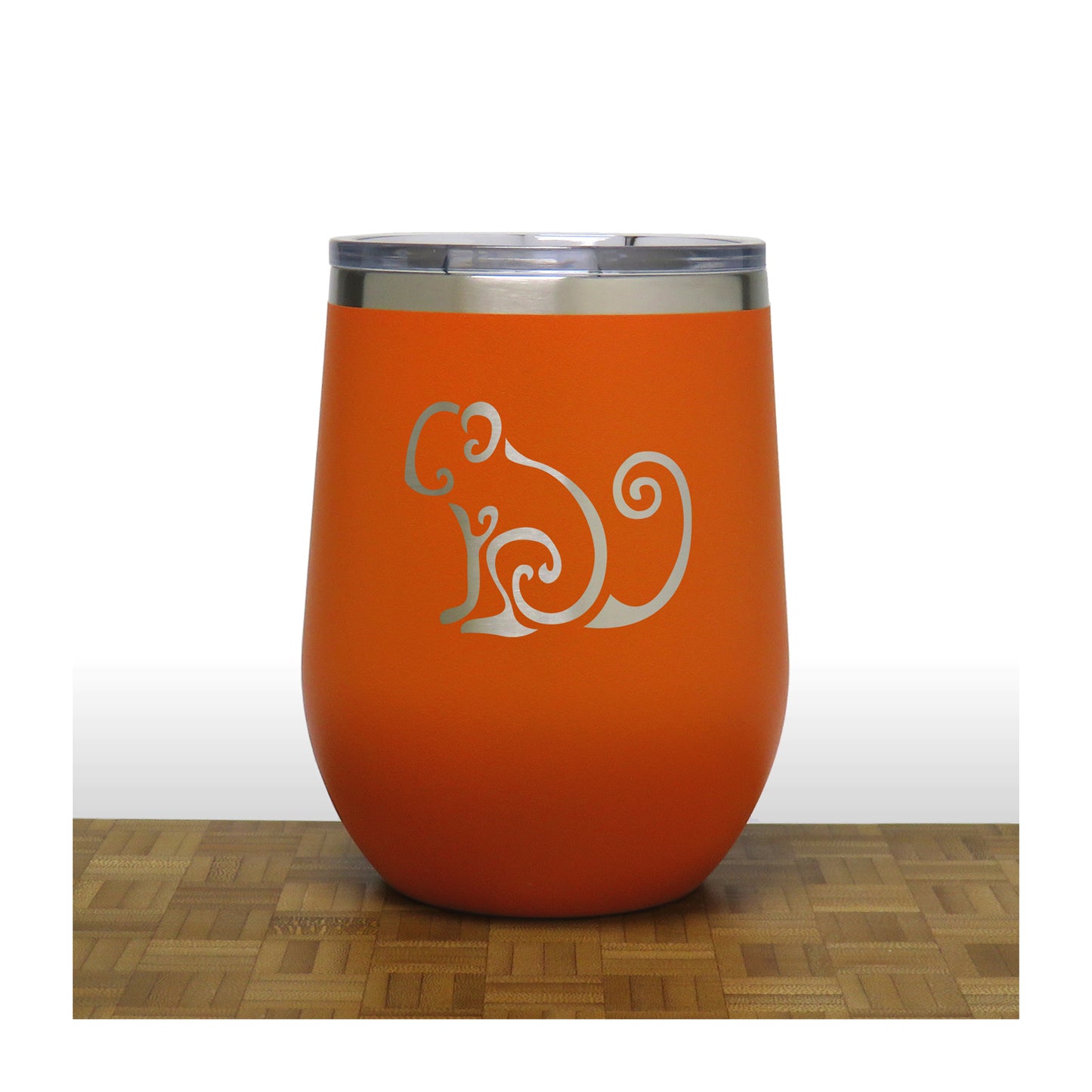 Orange - Monkey - PC 12oz STEMLESS WINE - Copyright Hues in Glass