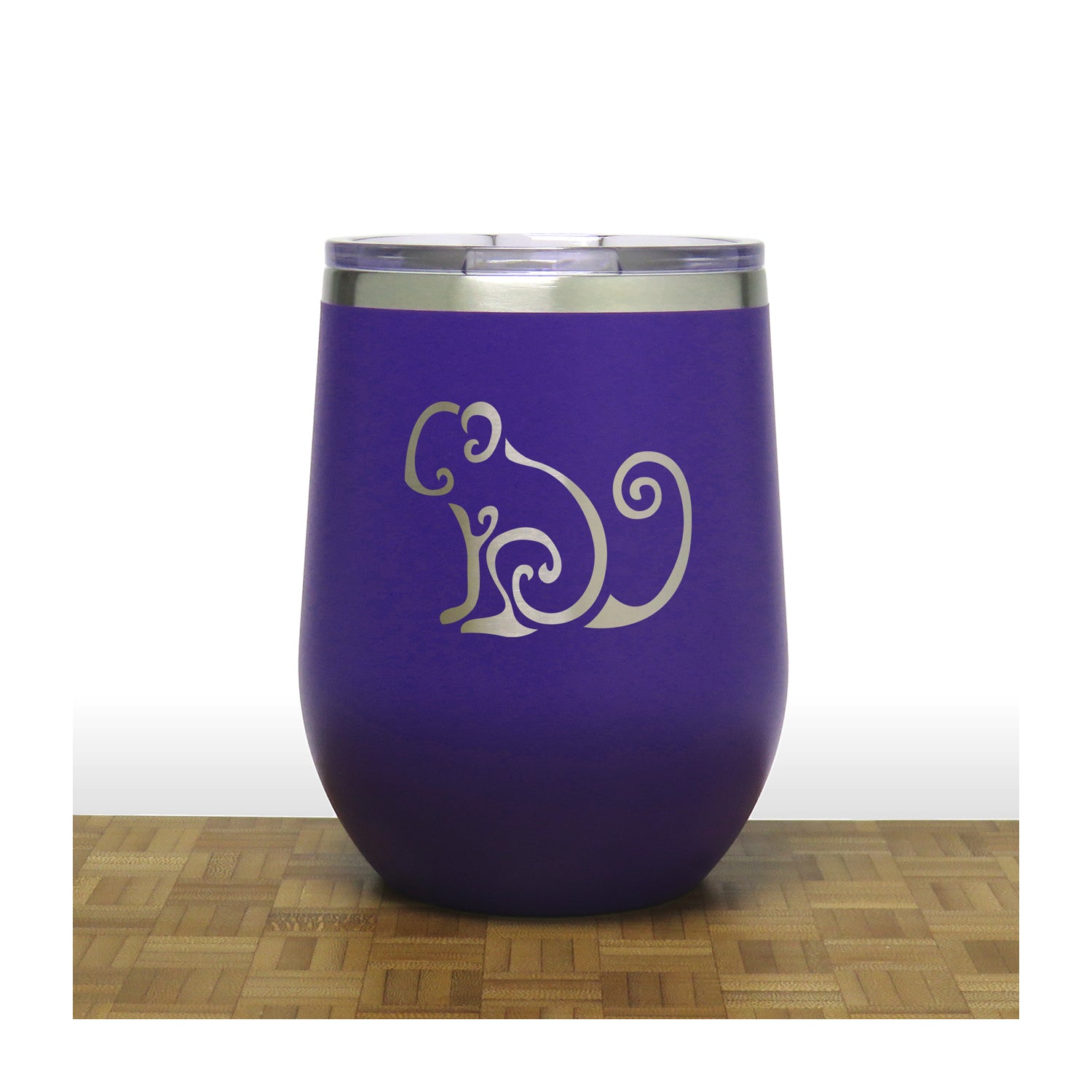 Purple - Monkey - PC 12oz STEMLESS WINE - Copyright Hues in Glass