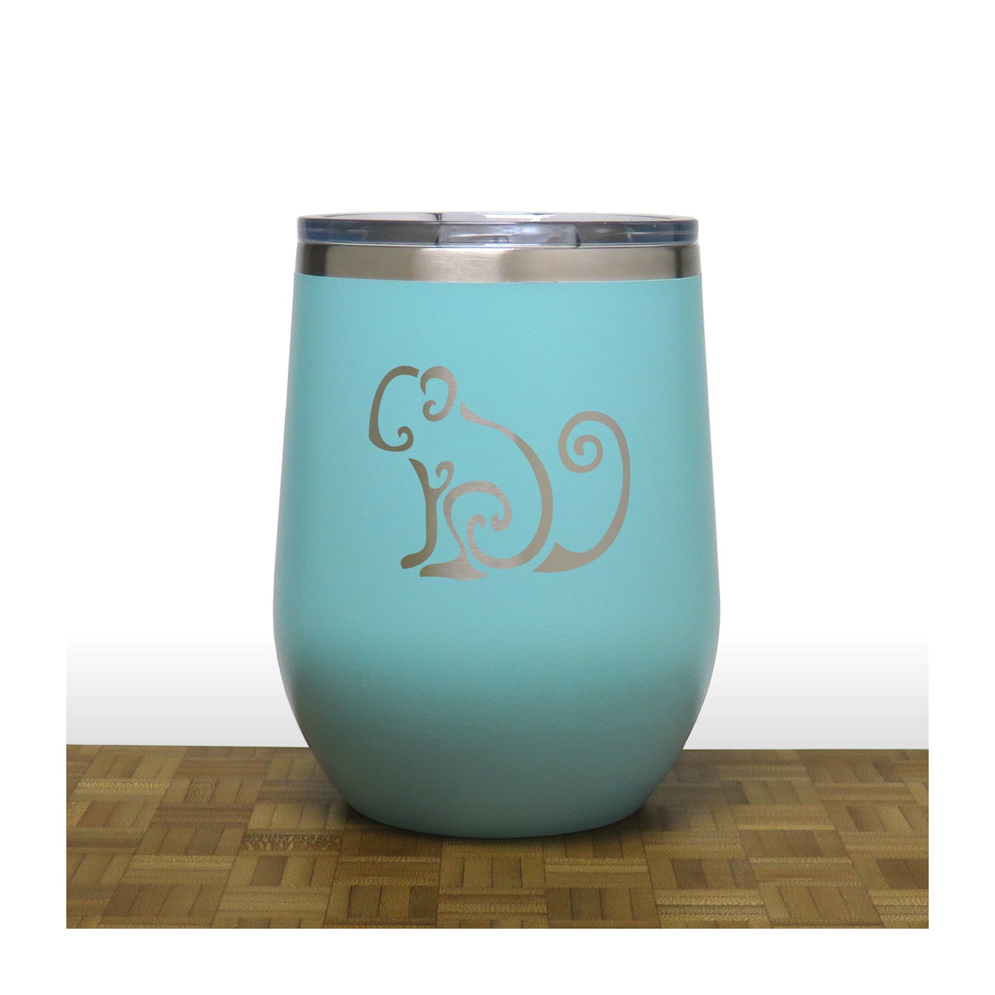 Teal - Monkey - PC 12oz STEMLESS WINE - Copyright Hues in Glass