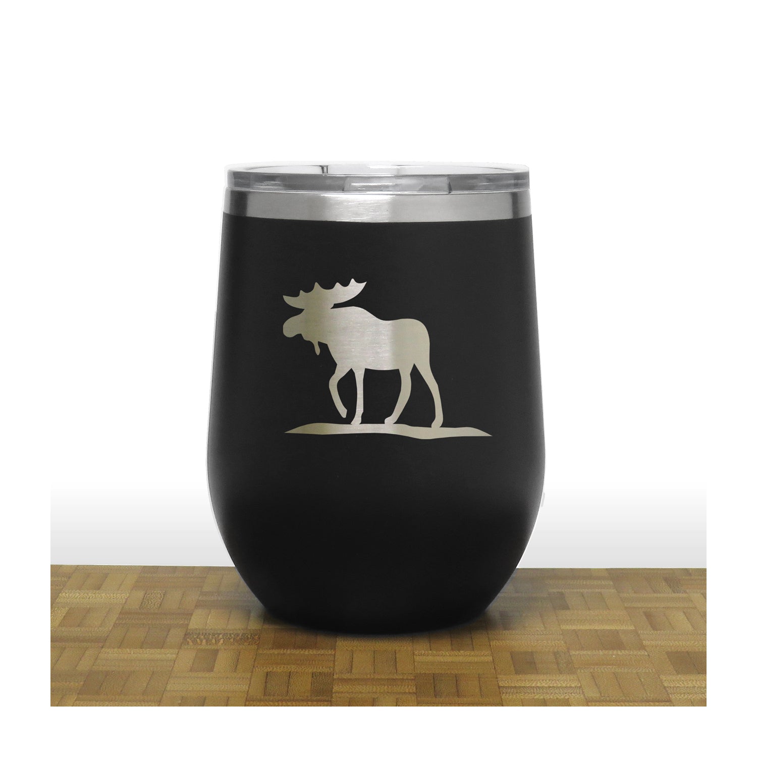 Black - Moose Design 2 PC 12oz STEMLESS WINE - Copyright Hues in Glass