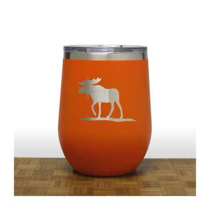 Orange - Moose Design 2 PC 12oz STEMLESS WINE - Copyright Hues in Glass