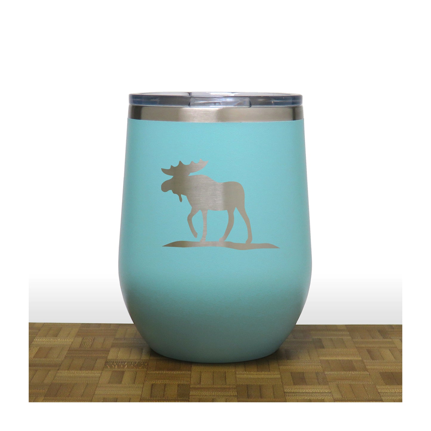 Teal - Moose Design 2 PC 12oz STEMLESS WINE - Copyright Hues in Glass