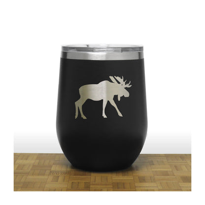 Black - Moose Design 4 PC 12oz STEMLESS WINE - Copyright Hues in Glass 