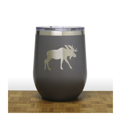 Grey - Moose Design 4 PC 12oz STEMLESS WINE - Copyright Hues in Glass 