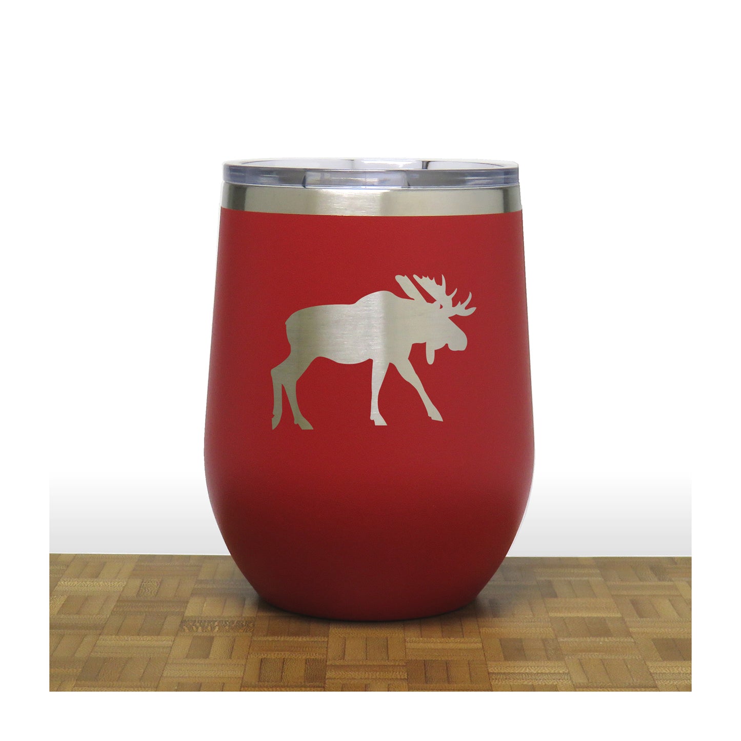 Red - Moose Design 4 PC 12oz STEMLESS WINE - Copyright Hues in Glass 