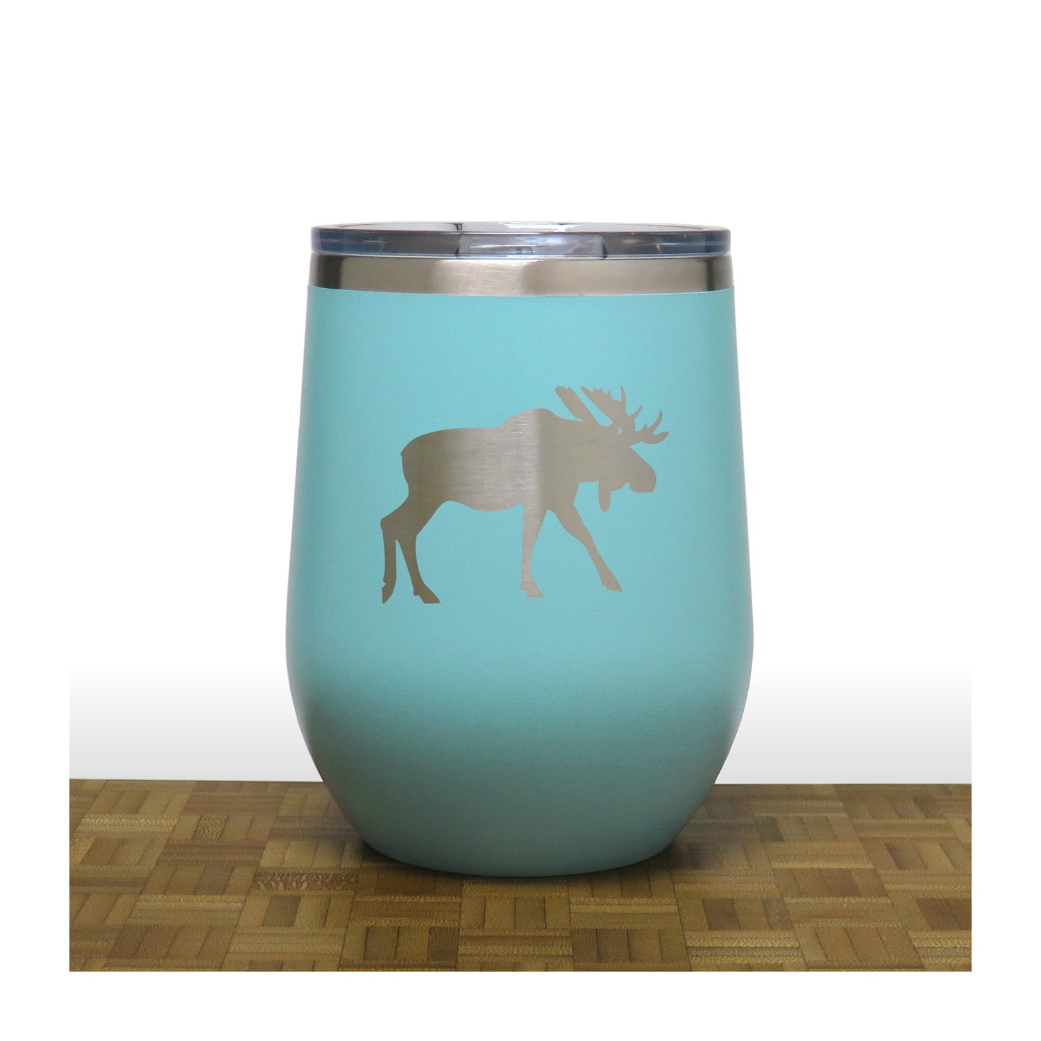 Teal - Moose Design 4 PC 12oz STEMLESS WINE - Copyright Hues in Glass 