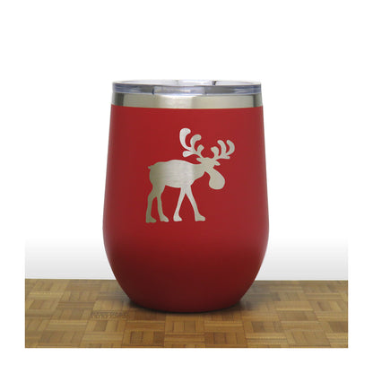 Red - Whimsical Moose Design 2 12oz STEMLESS WINE - Copyright Hues in Glass