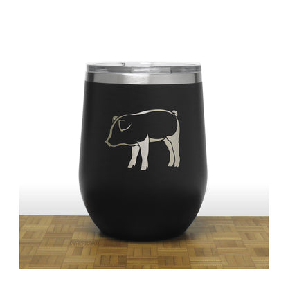 Black - Pig Design 2 PC 12oz STEMLESS WINE - Copyright Hues in Glass