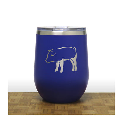 Blue - Pig Design 2 PC 12oz STEMLESS WINE - Copyright Hues in Glass