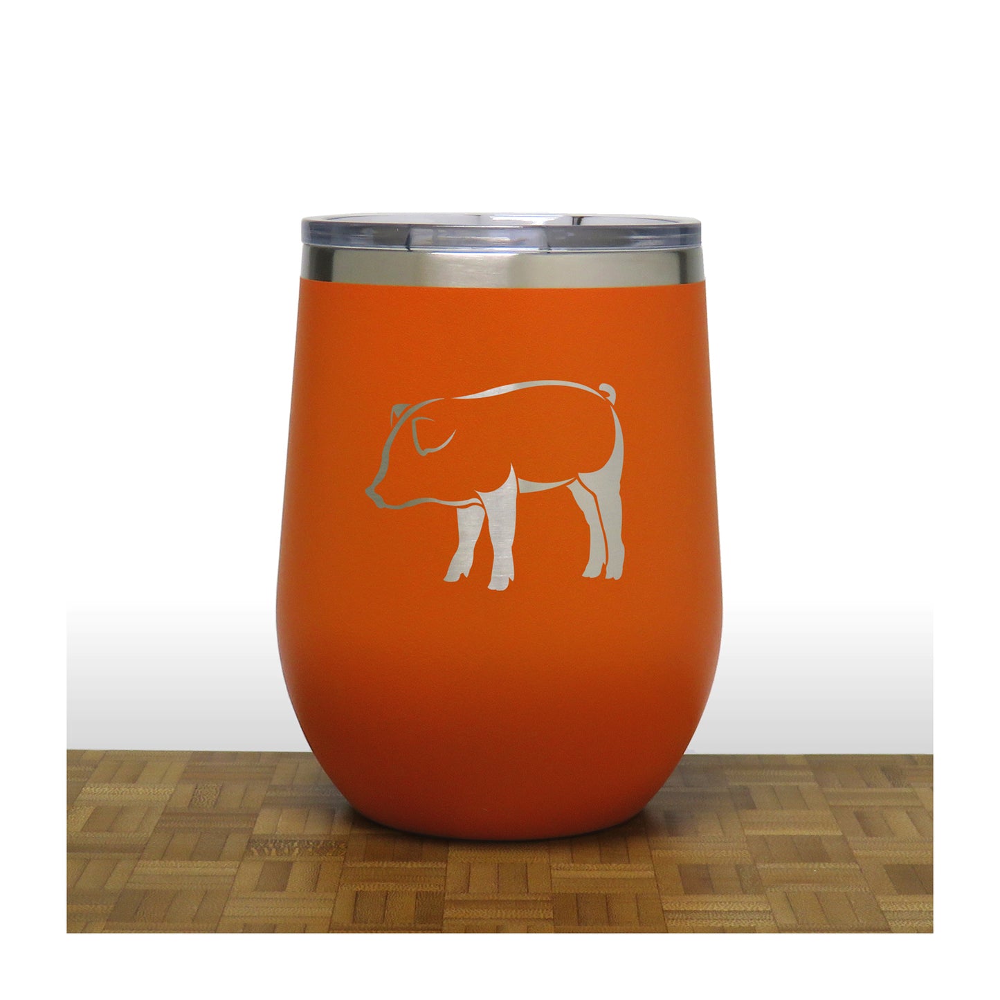 Orange - Pig Design 2 PC 12oz STEMLESS WINE - Copyright Hues in Glass