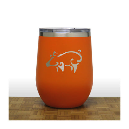 Orange - Pig PC 12oz STEMLESS WINE - Design 3 - Copyright Hues in Glass