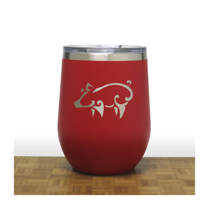 Red - Pig PC 12oz STEMLESS WINE - Design 3 - Copyright Hues in Glass