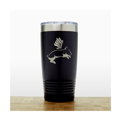 Black - Flying Pig  2 20 oz Insulated Tumbler - Copyright Hues in Glass