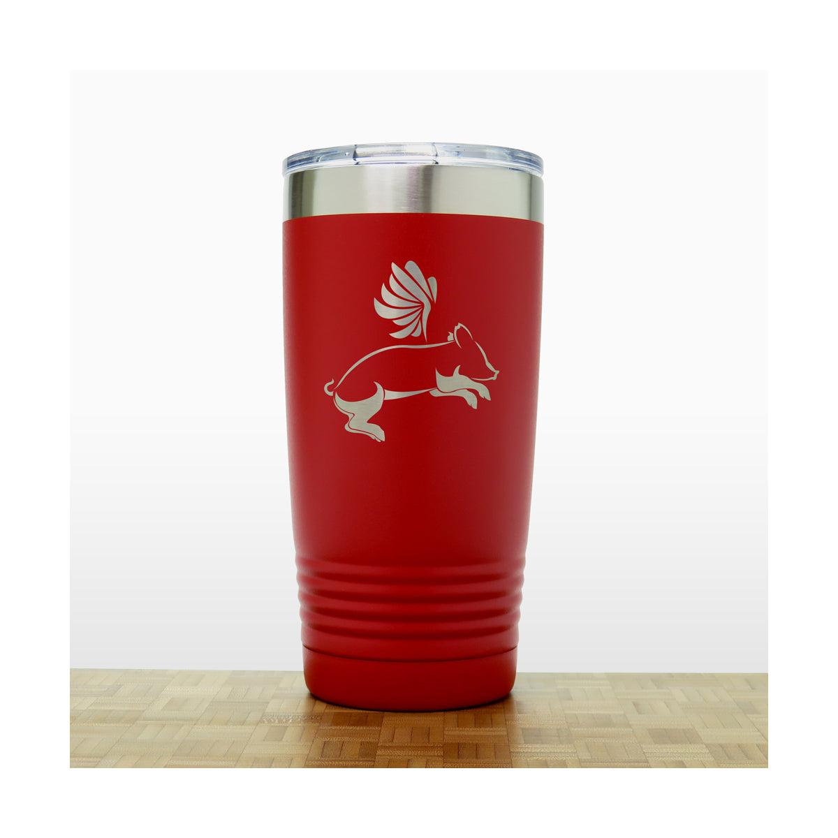 Red - Flying Pig  2 20 oz Insulated Tumbler - Copyright Hues in Glass