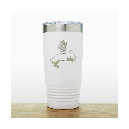 White - Flying Pig  2 20 oz Insulated Tumbler - Copyright Hues in Glass