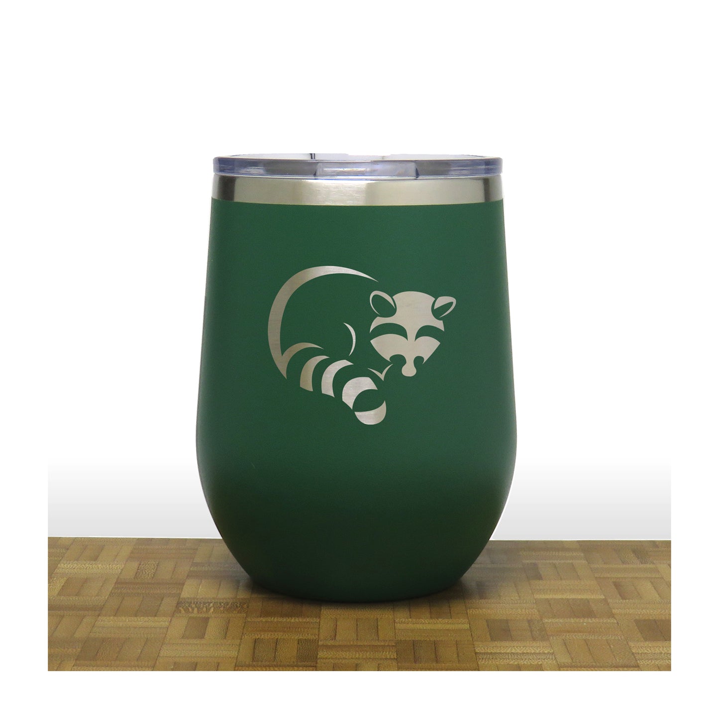 Green - Raccoon PC 12oz STEMLESS WINE - Copyright Hues in Glass