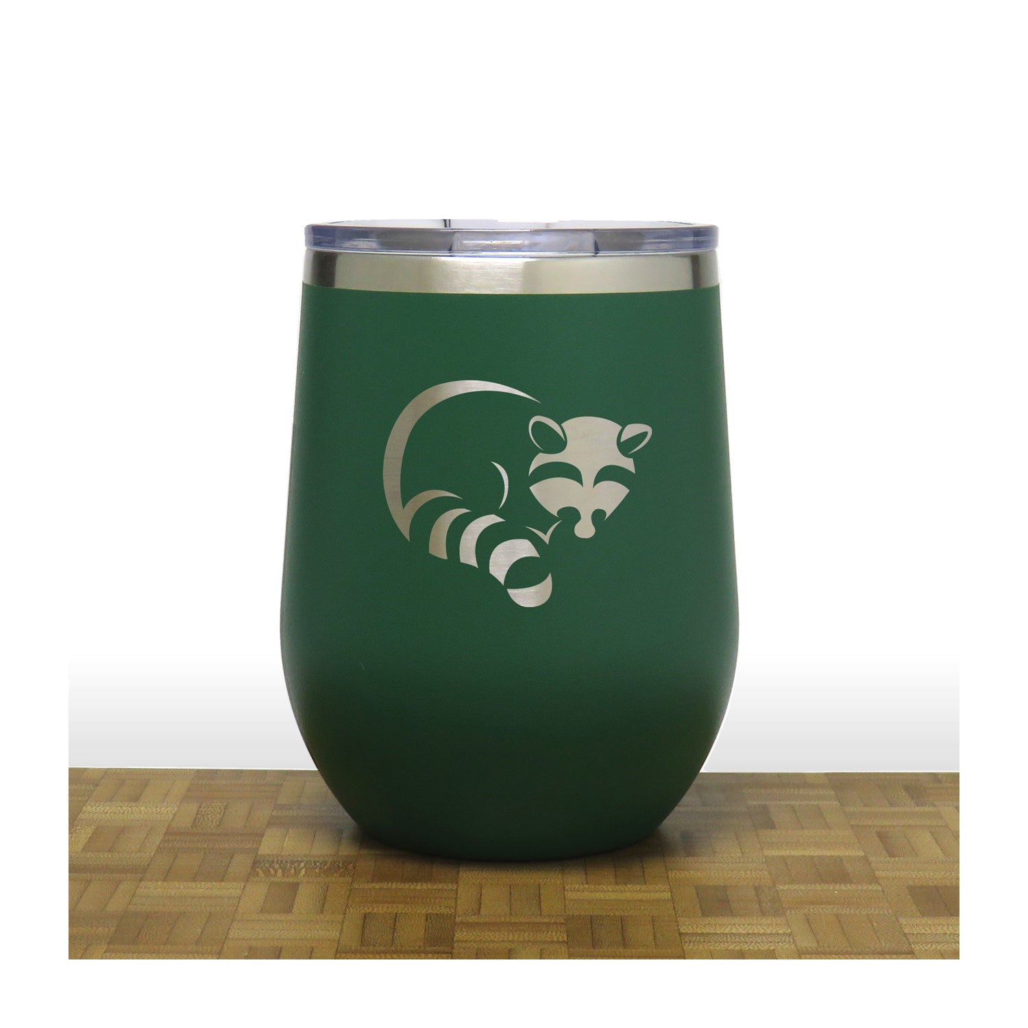 Green - Raccoon PC 12oz STEMLESS WINE - Copyright Hues in Glass