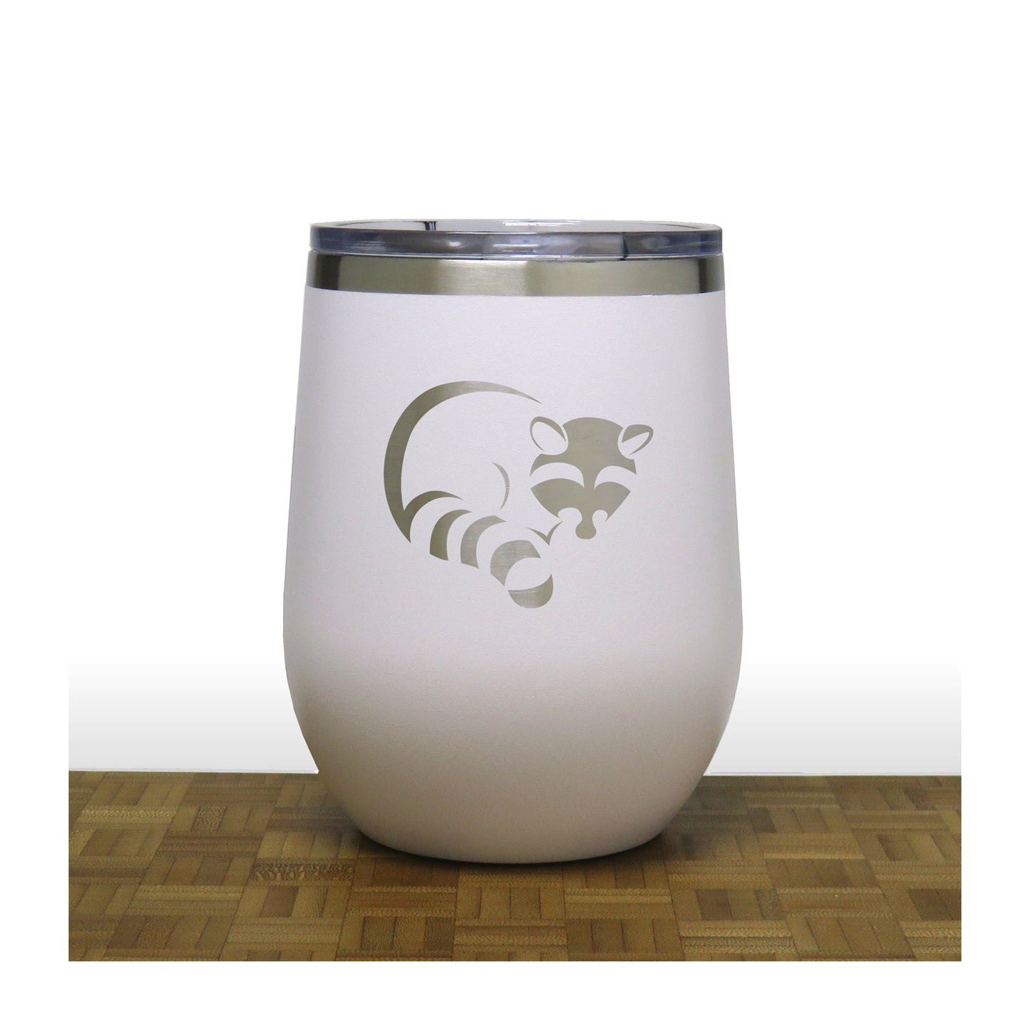 White - Raccoon PC 12oz STEMLESS WINE - Copyright Hues in Glass