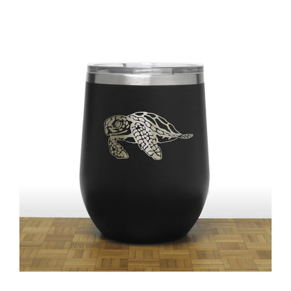 Black - Sea Turtle PC 12oz STEMLESS WINE - Copyright Hues in Glass