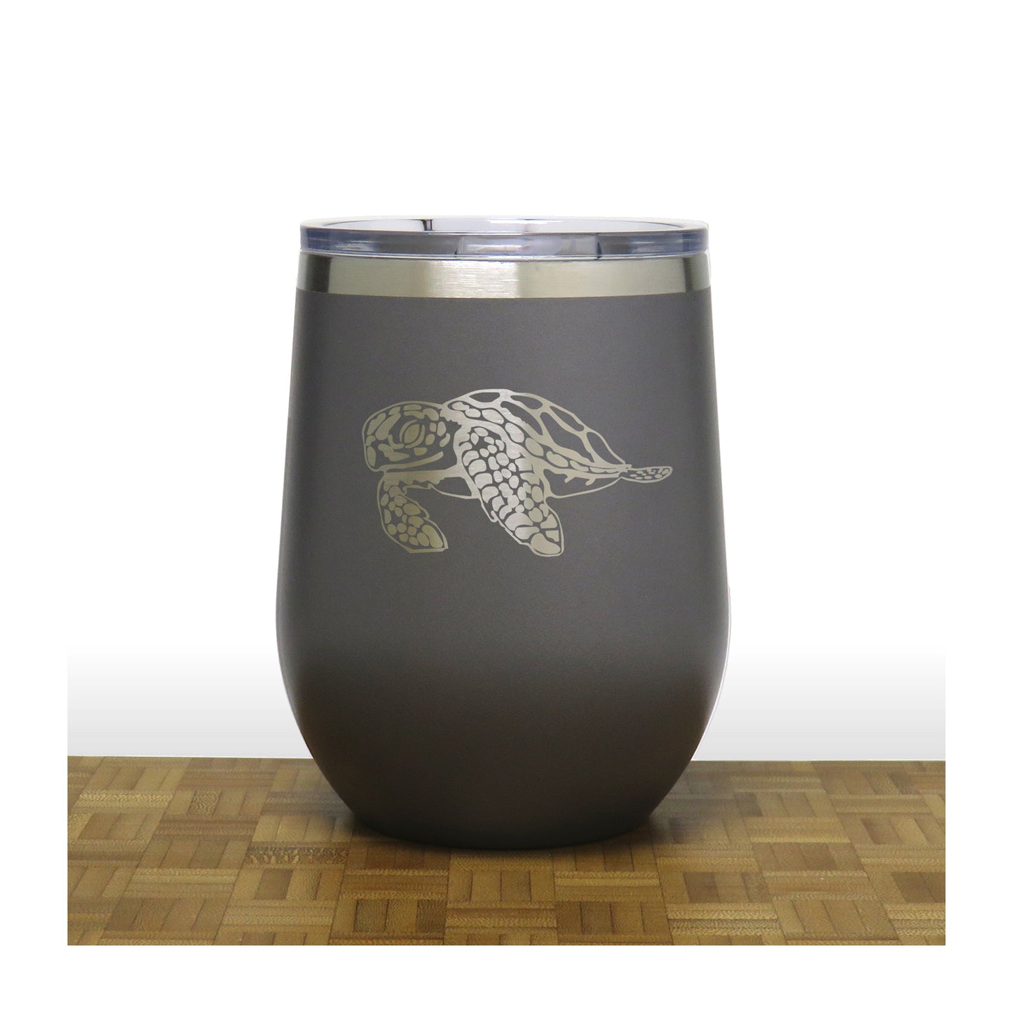 Grey - Sea Turtle PC 12oz STEMLESS WINE - Copyright Hues in Glass