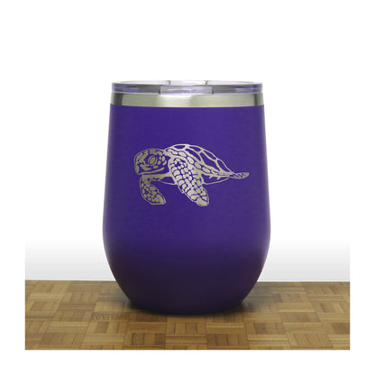 Purple - Sea Turtle PC 12oz STEMLESS WINE - Copyright Hues in Glass