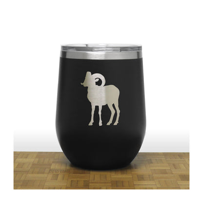 Black - Bighorn Sheep PC 12oz STEMLESS WINE - Copyright Hues in Glass