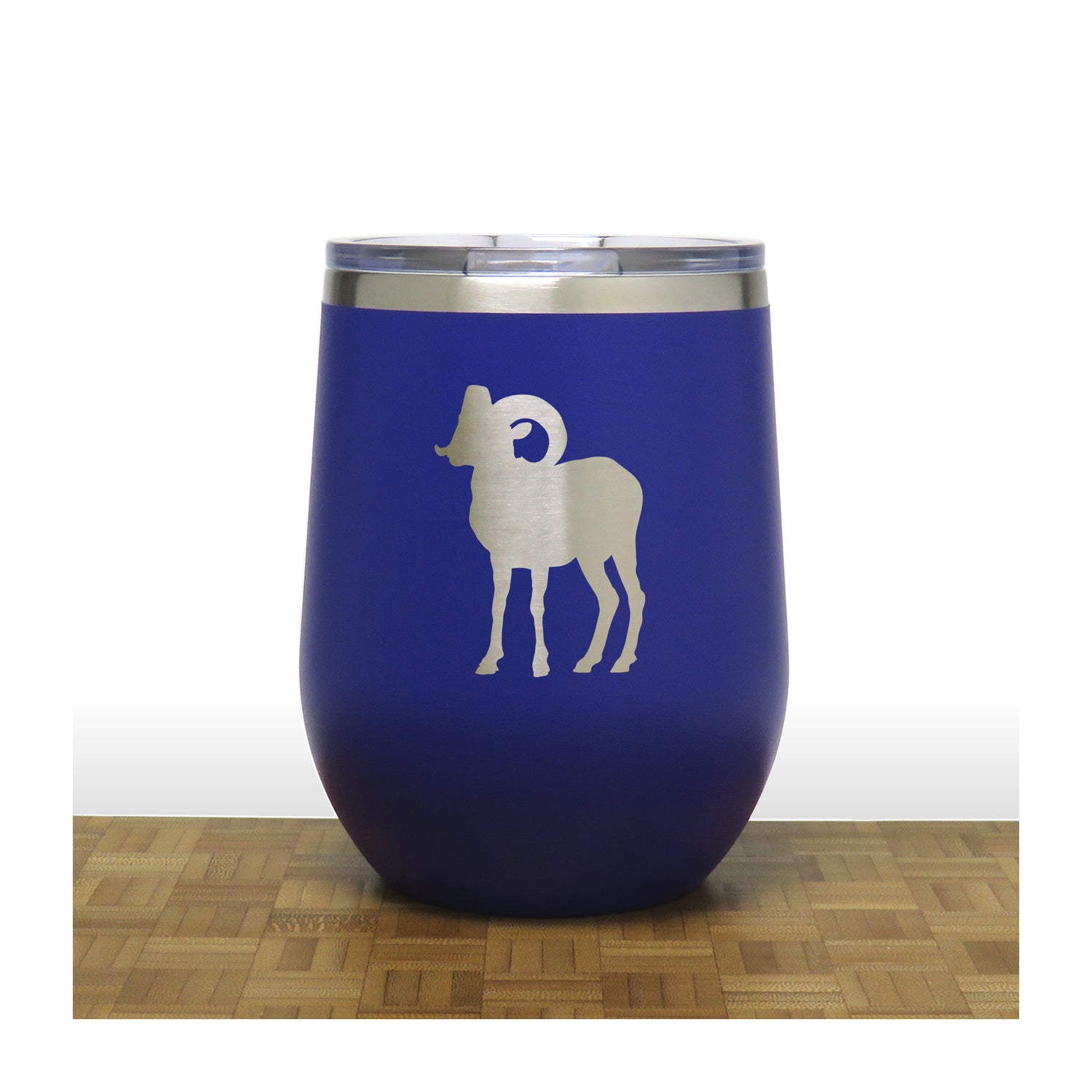 Blue - Bighorn Sheep PC 12oz STEMLESS WINE - Copyright Hues in Glass