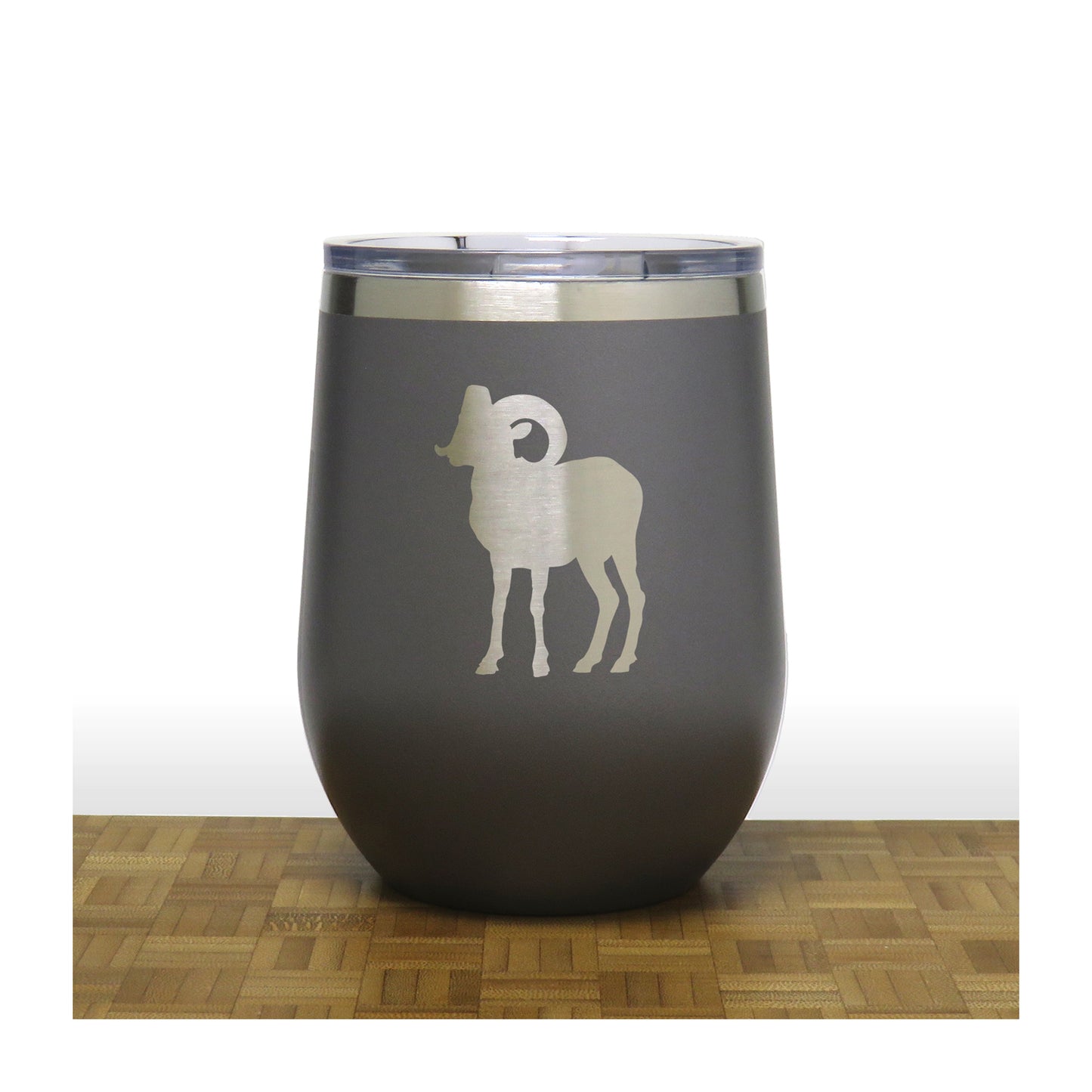 Grey - Bighorn Sheep PC 12oz STEMLESS WINE - Copyright Hues in Glass