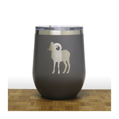 Grey - Bighorn Sheep PC 12oz STEMLESS WINE - Copyright Hues in Glass