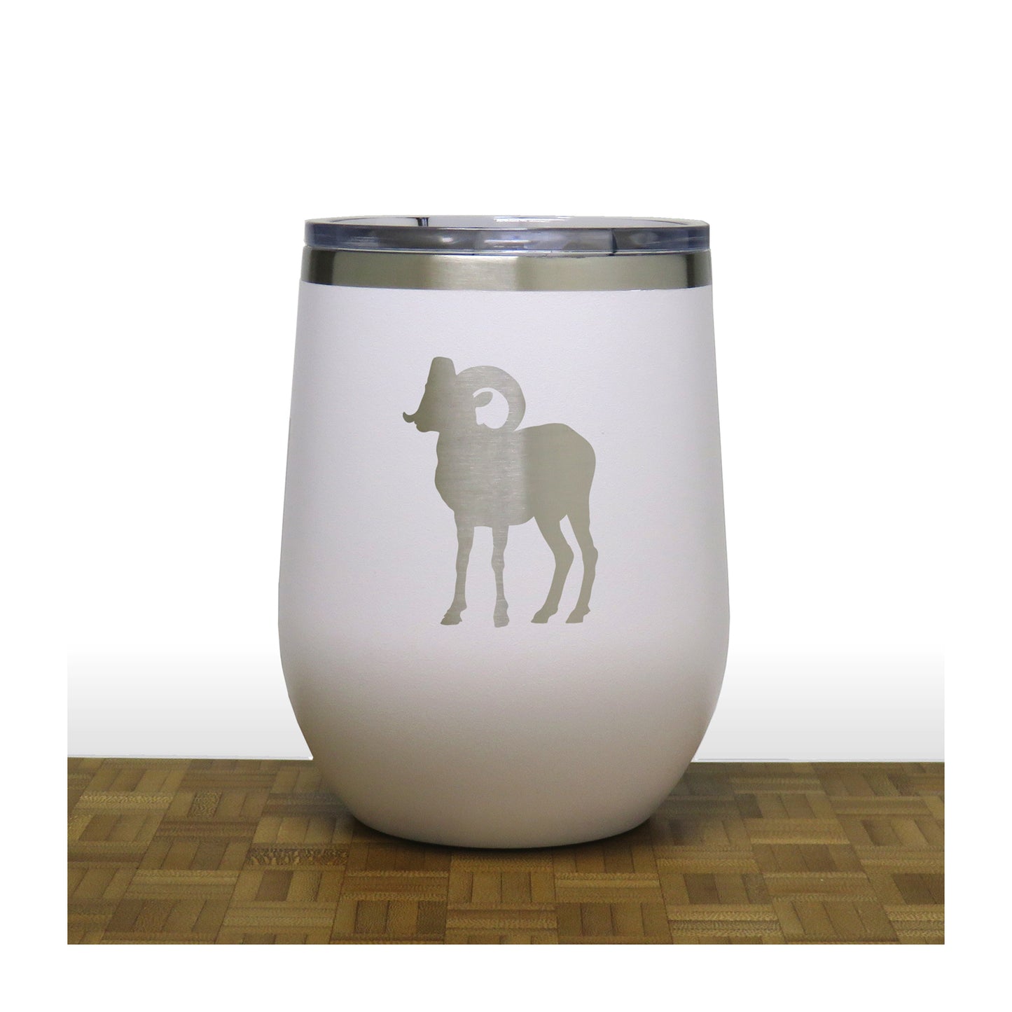 White - Bighorn Sheep PC 12oz STEMLESS WINE - Copyright Hues in Glass