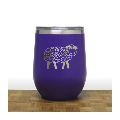 Purple - Cute Sheep PC 12oz STEMLESS WINE - Copyright Hues in Glass