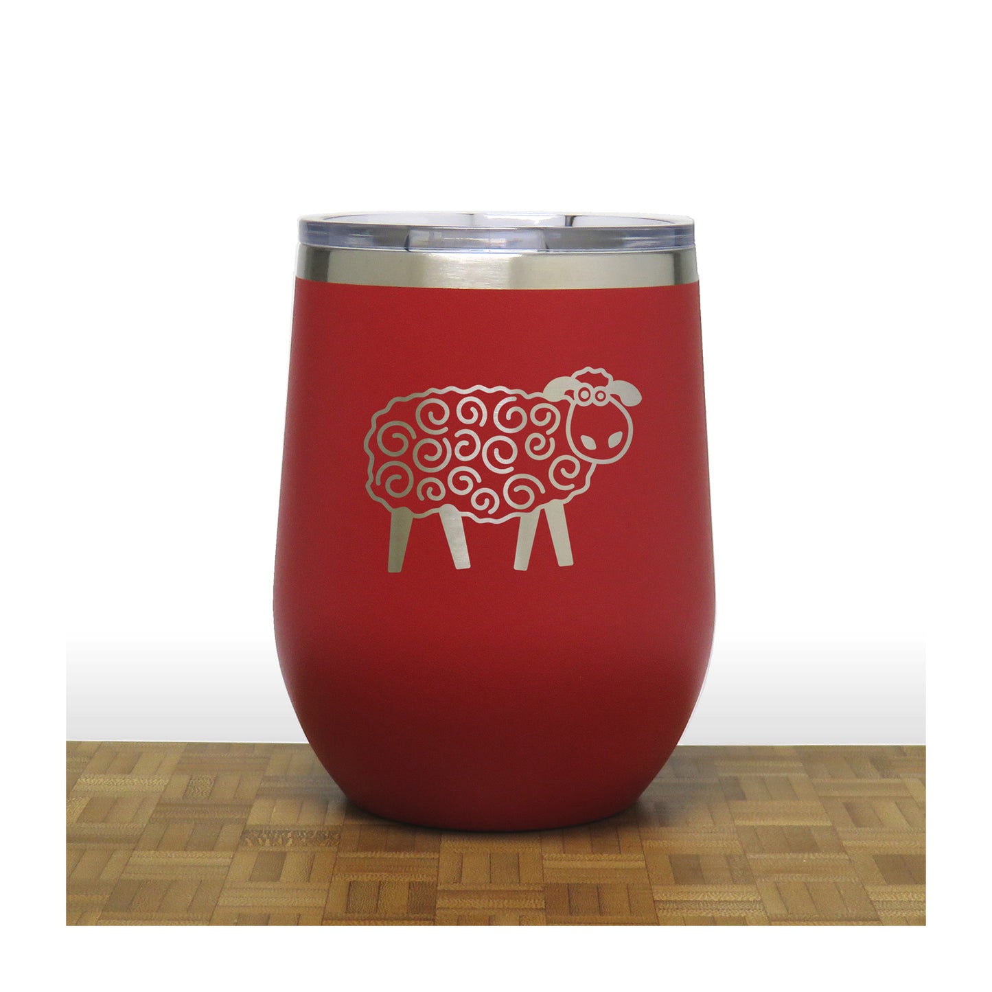 Red - Cute Sheep PC 12oz STEMLESS WINE - Copyright Hues in Glass