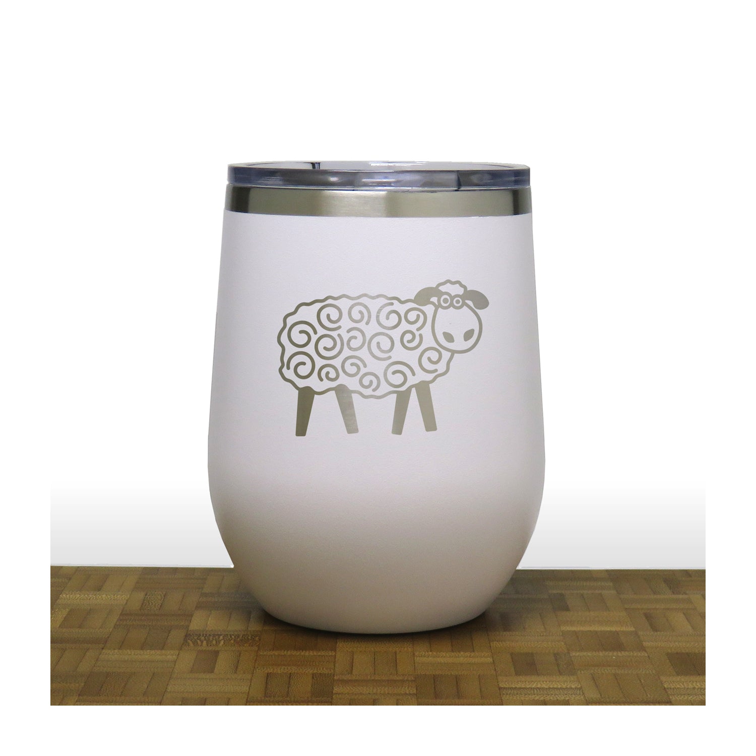 White - Cute Sheep PC 12oz STEMLESS WINE - Copyright Hues in Glass