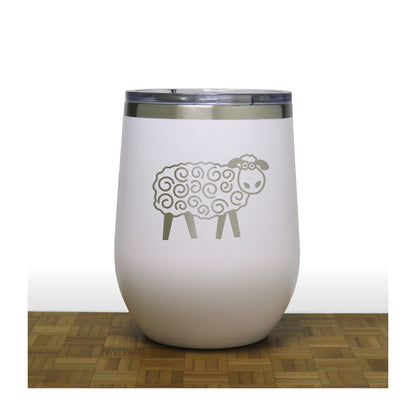 White - Cute Sheep PC 12oz STEMLESS WINE - Copyright Hues in Glass