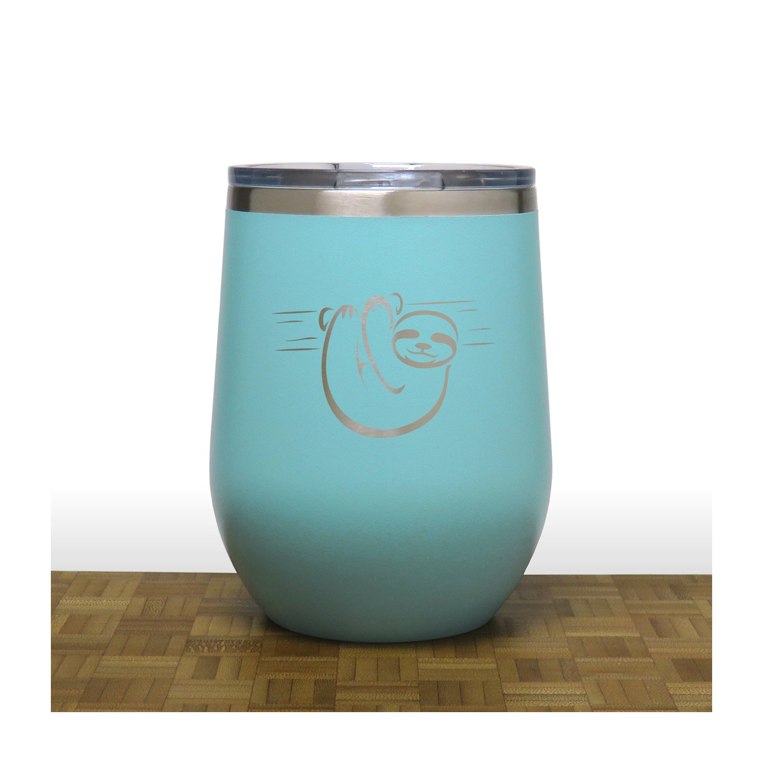 Teal - Sloth PC 12oz STEMLESS WINE - Copyright Hues in Glass