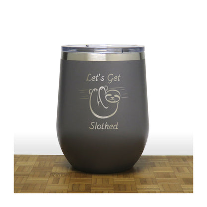 Grey - Let's Get Slothed PC 12oz STEMLESS WINE - Copyright Hues in Glass