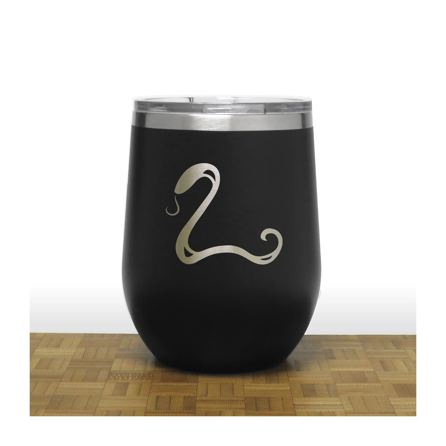 Black - Snake PC 12oz STEMLESS WINE - Copyright Hues in Glass