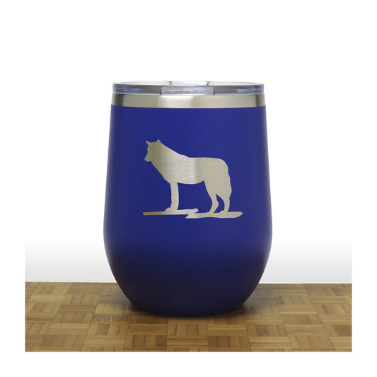 Blue - Wolf PC 12oz STEMLESS WINE - Copyright Hues in Glass