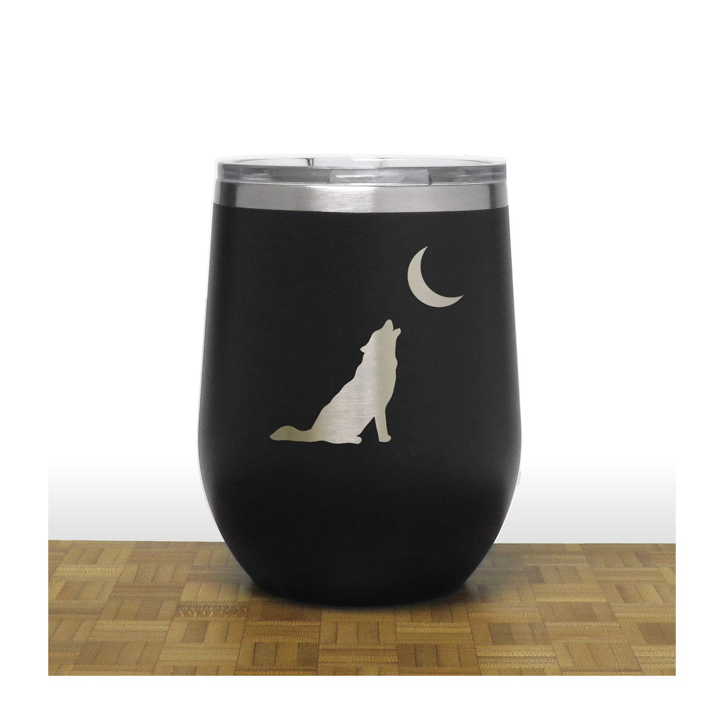 Wolf  Howling at Moon Insulated 12 oz Insulated Stemless Wine Tumbler Stainless Steel