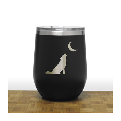 Wolf  Howling at Moon Insulated 12 oz Insulated Stemless Wine Tumbler Stainless Steel