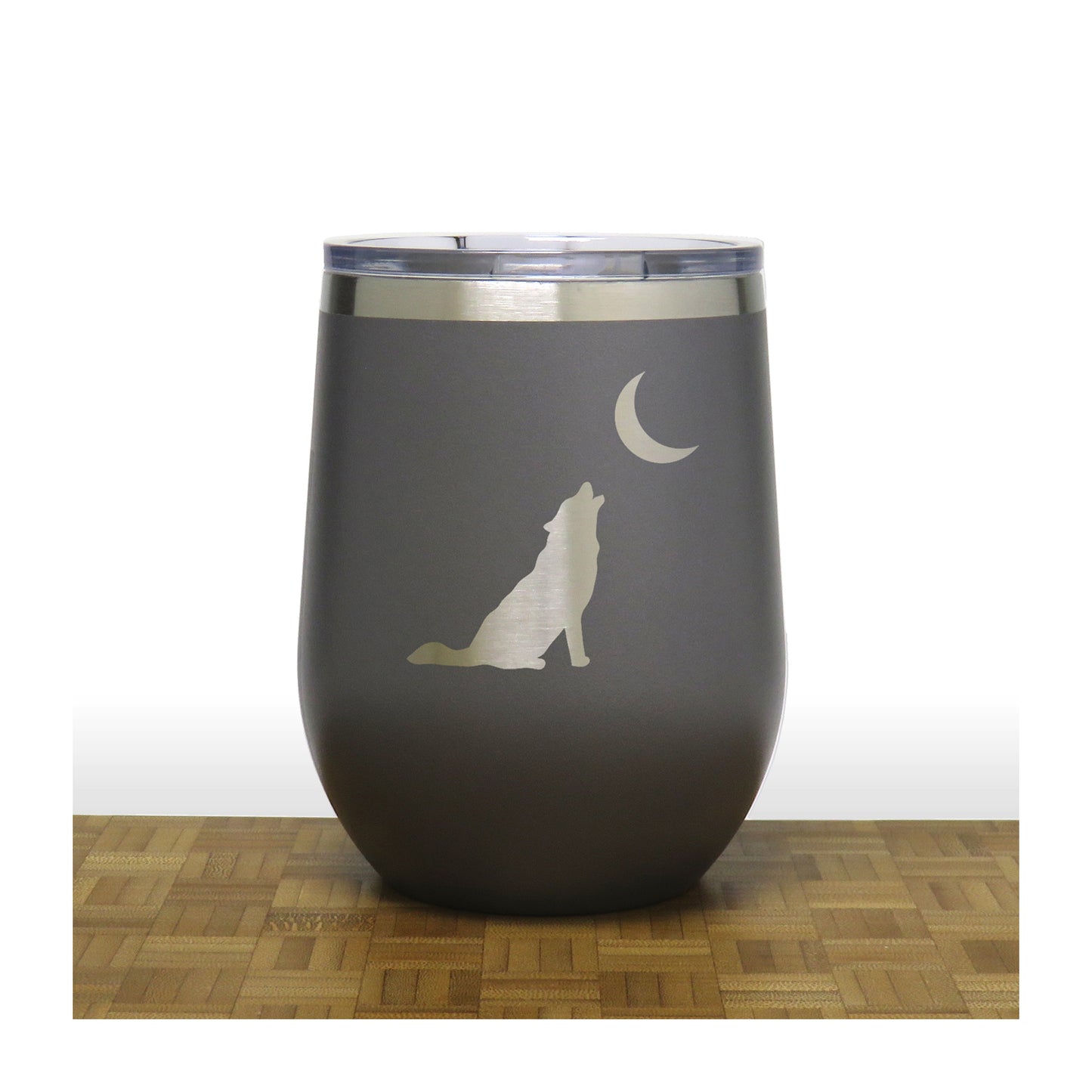 Wolf  Howling at Moon Insulated 12 oz Insulated Stemless Wine Tumbler Stainless Steel