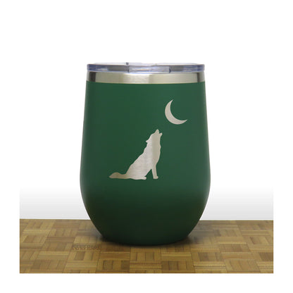 Wolf  Howling at Moon Insulated 12 oz Insulated Stemless Wine Tumbler Stainless Steel