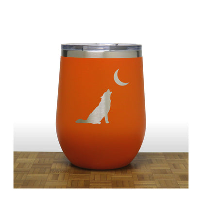 Wolf  Howling at Moon Insulated 12 oz Insulated Stemless Wine Tumbler Stainless Steel