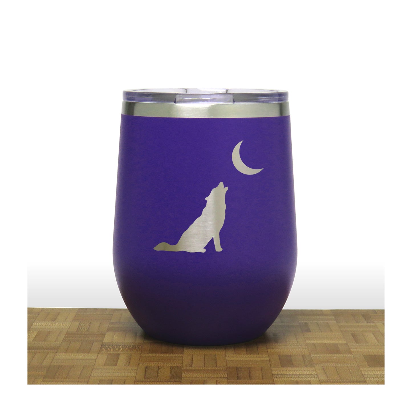 Wolf  Howling at Moon Insulated 12 oz Insulated Stemless Wine Tumbler Stainless Steel