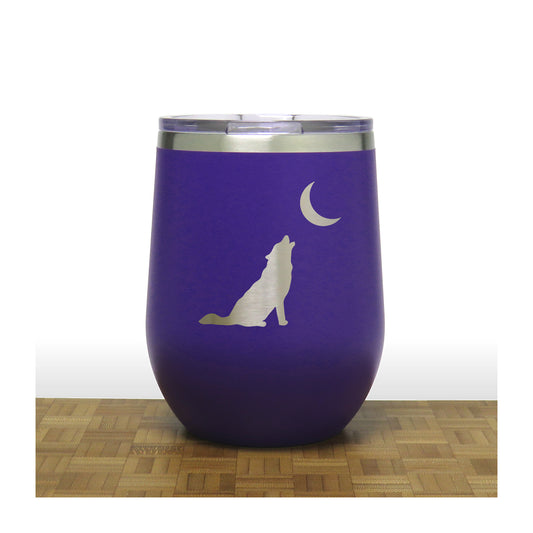 Wolf  Howling at Moon Insulated 12 oz Insulated Stemless Wine Tumbler Stainless Steel