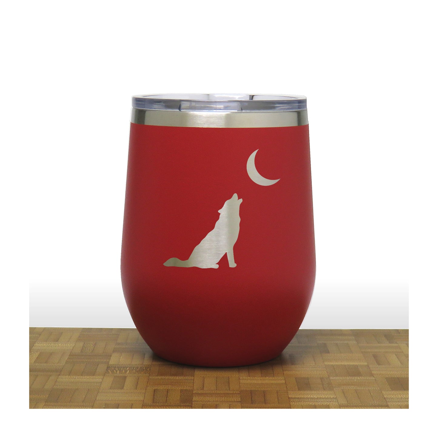 Wolf  Howling at Moon Insulated 12 oz Insulated Stemless Wine Tumbler Stainless Steel