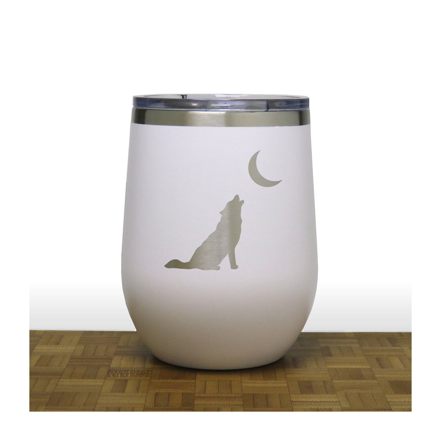 Wolf  Howling at Moon Insulated 12 oz Insulated Stemless Wine Tumbler Stainless Steel